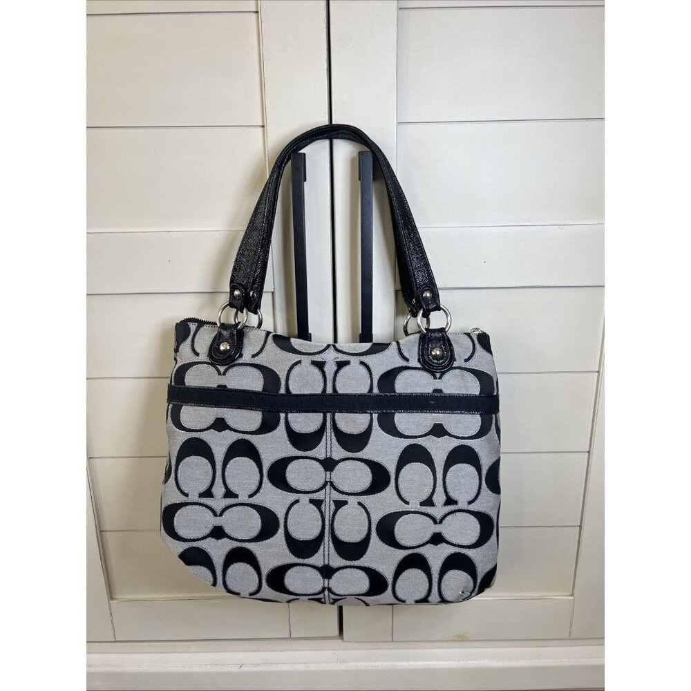 Coach Poppy Signature Black Gray Canvas Zipper Closure Tote Shoulder Bag - Picture 2 of 16